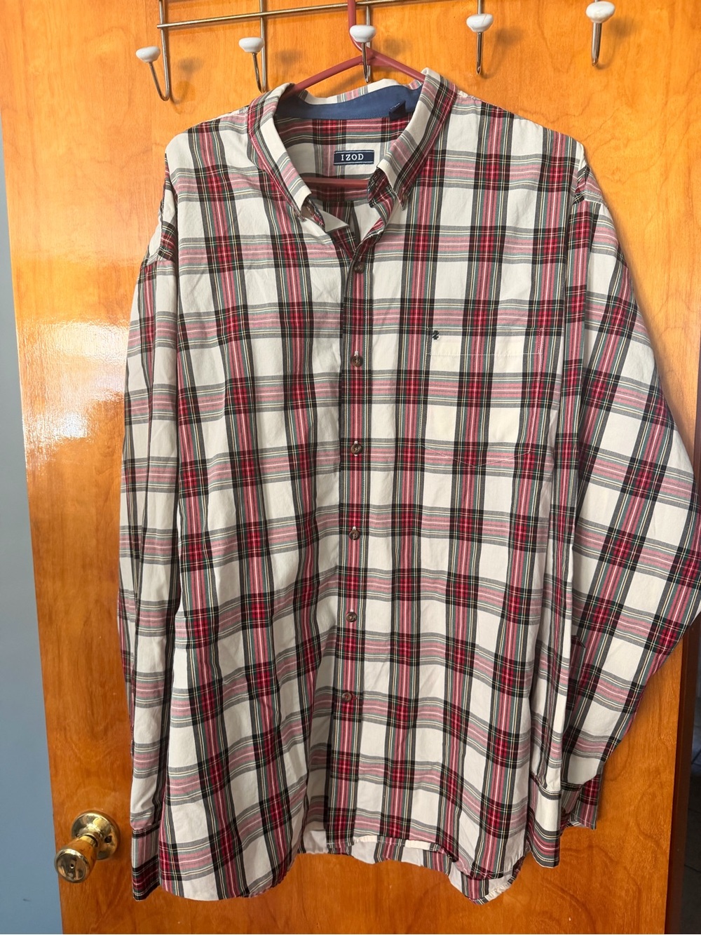 Izod Men’s Red and White Plaid Button-Down Shirt XXL T